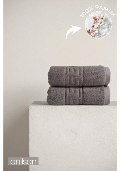 2'li Antrasit Greek El Havlusu - 50x90 Cm, 225 Gr, %100 Pamuk, Spa Ve Otel Havlusu, Günlük Kullanıma Uygun