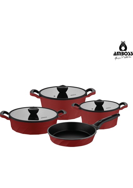Vento 7 Parça Döküm Titanyum Kaplama Tencere Tava Seti Kırmızı fiyatları