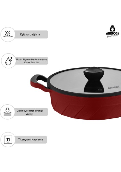 Vento 7 Parça Döküm Titanyum Kaplama Tencere Tava Seti Kırmızı fırsatları