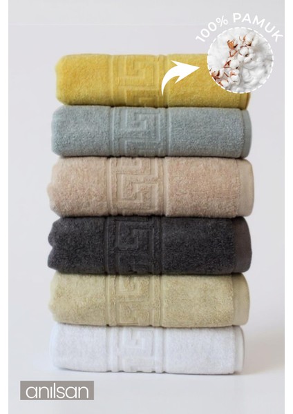 6'lı Karışık Greek El Havlusu - 50X90 Cm, 225 Gr, %100 Pamuk, Spa ve Otel Havlusu, Günlük Kullanıma Uygun