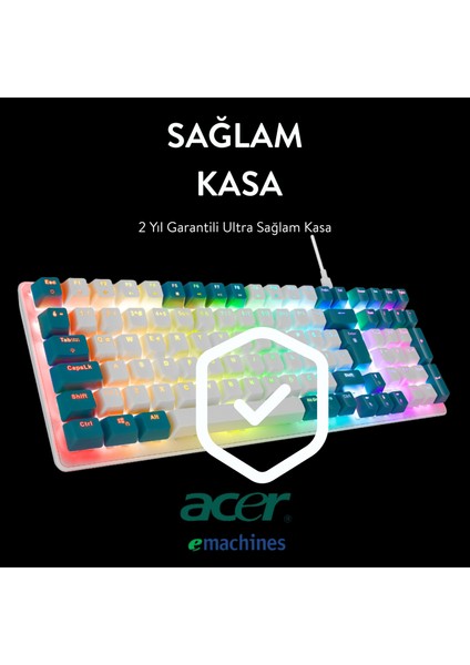 Emachines EAK100 Beyaz/yeşil USB Rgb Backlight Red Swıtch Mekanik Q 101 Tuşlu Compact Gaming Klavye fırsatları