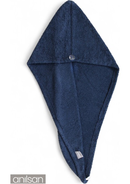 %100 Pamuk Lacivert Havlu Bone Saç Kurutma Bonesi Kafa Havlusu Duş Banyo Bonesi Islak Saç Kurulama Bone