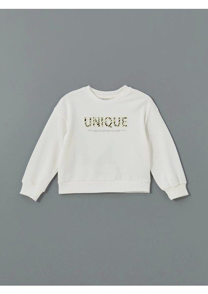 Lcw Kids Ekru Bisiklet Yaka Kız Çocuk Sweatshirt