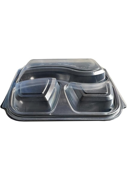 Şeffaf Kapaklı Sıcak Soğuk Isıya Dayanıklı Yemek Salata Kabı - 3 Bölmeli - 21X25 Cm. - 30 Adet