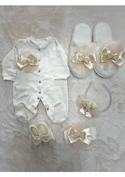 Incili Terlik Taç Tulum Bandana Ayakkabı 5 Li Lohusa Seti