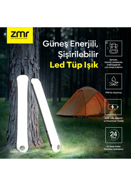 Light Tube LED Güneş Enerjili Şişirilebilir 4000MAH Bahçe, Kamp, Balkon Tüp Işık