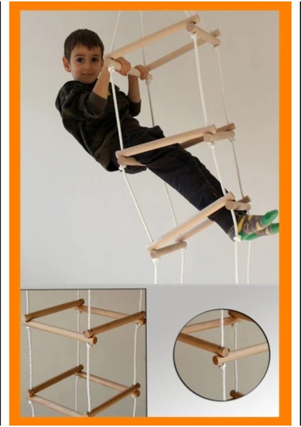 Kare Tırmanma Kulesi 5 Basamaklı Çocuk Ip Tırmanma Merdiveni Akrobasi Ahşap Montessori Oyuncak