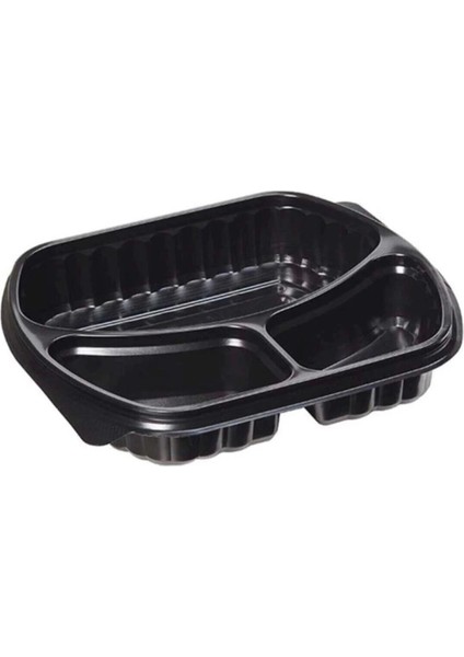 Şeffaf Kapaklı Sıcak Soğuk Isıya Dayanıklı Yemek Salata Kabı - 3 Bölmeli - 21X25 Cm. - 50 Adet modelleri