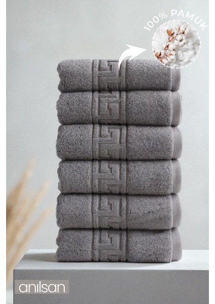 6'lı Greek Antrasit El Havlusu - 50X90 Cm, 225 Gr, %100 Pamuk, Spa ve Otel Havlusu, Günlük Kullanıma Uygun modelleri
