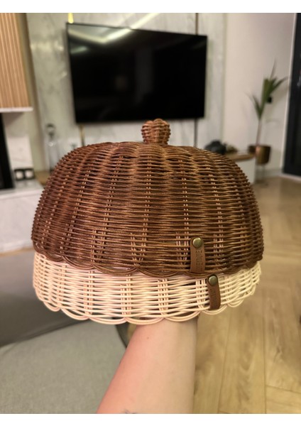 Rattan Bambu Hasır Kek Fanus Kapağı
