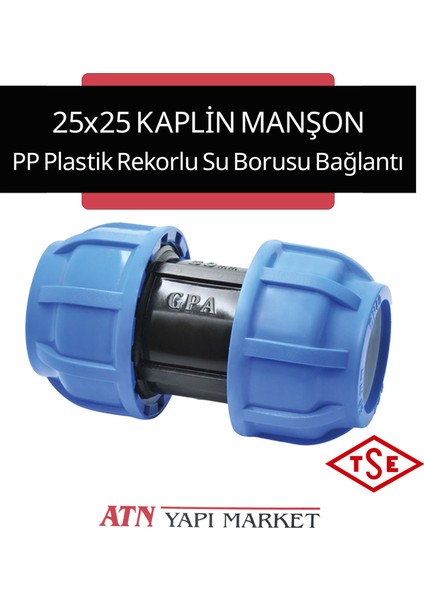 25X25 Kaplin Manşon – Pp Plastik Rekorlu Su Borusu Bağlantı (Tse Belgeli)