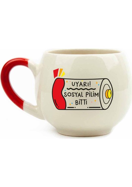 Uyarı! Sosyal Pilim Bitti Krem Parlak Balon Kupa - Hediyelik Kupa Fincan Mug