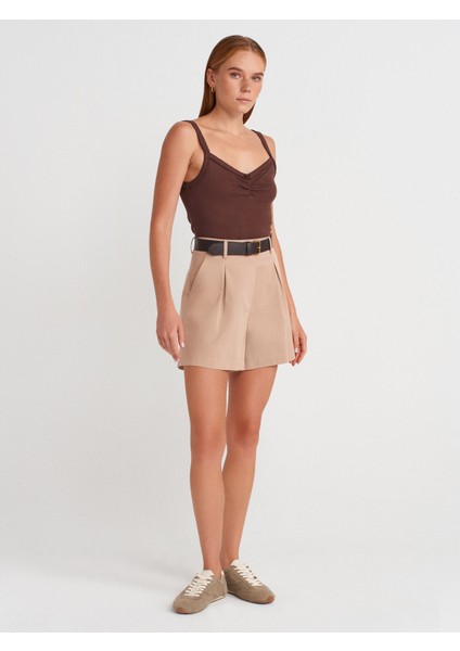 72154 Lyocell Karışımlı Chino Şort-Koyu Bej