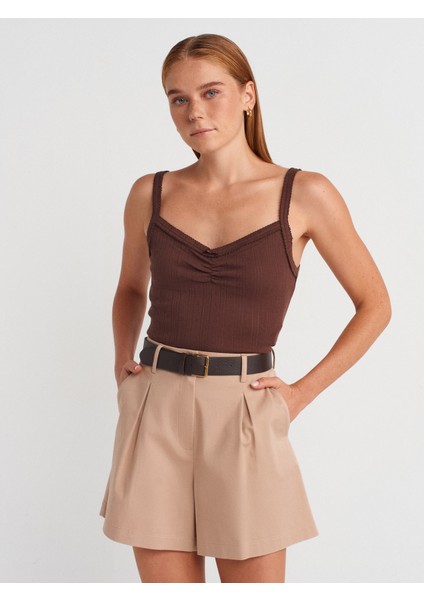72154 Lyocell Karışımlı Chino Şort-Koyu Bej fırsatları