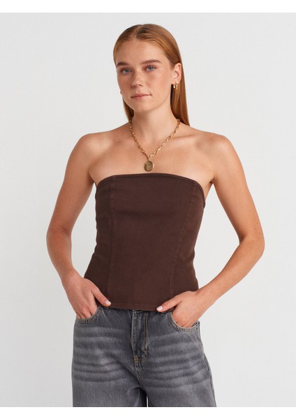 50880 Straplez Peplum Top-Kahve