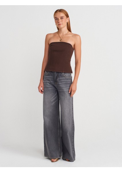 50880 Straplez Peplum Top-Kahve fırsatları