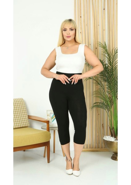 Kadın Büyük Beden Yüksek Bel Viskon Kapri Tayt