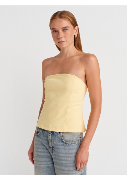 50880 Straplez Peplum Top-Açık Sarı