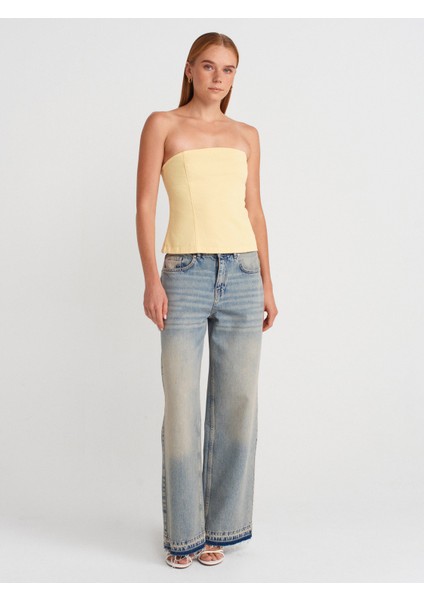 50880 Straplez Peplum Top-Açık Sarı fırsatları