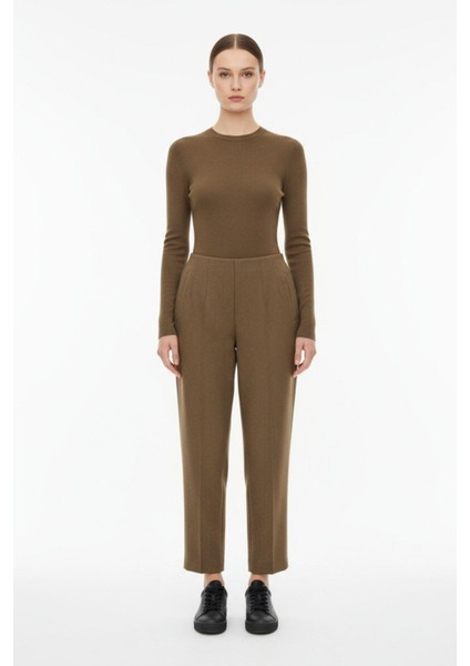 Kahve Yüksek Bel Pens Detaylı Kadın Pantolon 8122A