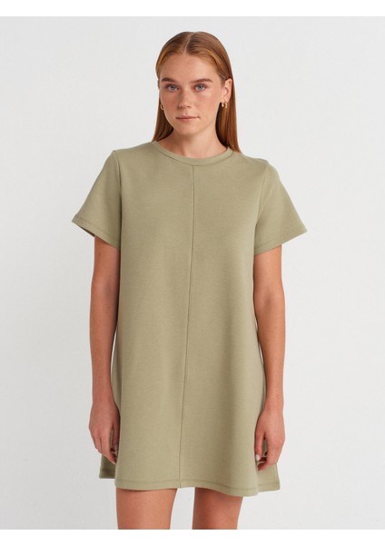 91523 Kısa Kollu Mini Elbise-Çağla