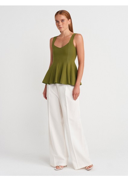 31973 Peplum Streç Top-Yağ Yeşil fırsatları