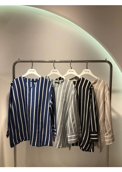 V Yaka Çizgili Gömlek Tunik modelleri