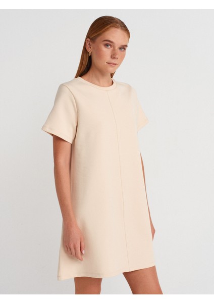 91523 Kısa Kollu Mini Elbise-Taş