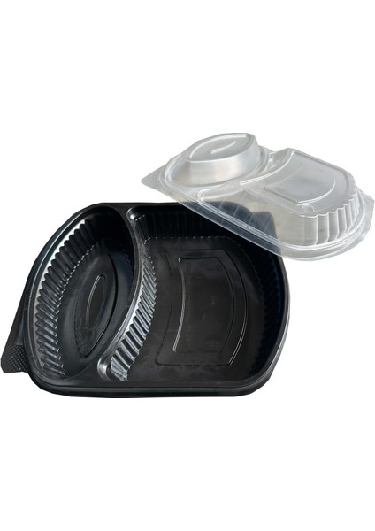 Şeffaf Kapaklı Sıcak Soğuk Isıya Dayanıklı Yemek Salata Kabı - 2 Bölmeli - 21X25 Cm. - 100 Adet fiyatları