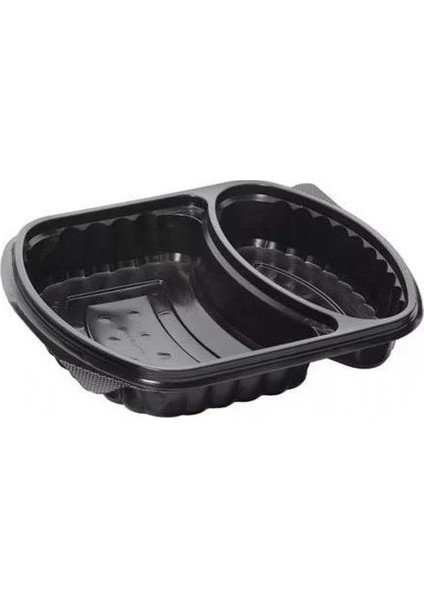 Şeffaf Kapaklı Sıcak Soğuk Isıya Dayanıklı Yemek Salata Kabı - 2 Bölmeli - 21X25 Cm. - 100 Adet modelleri