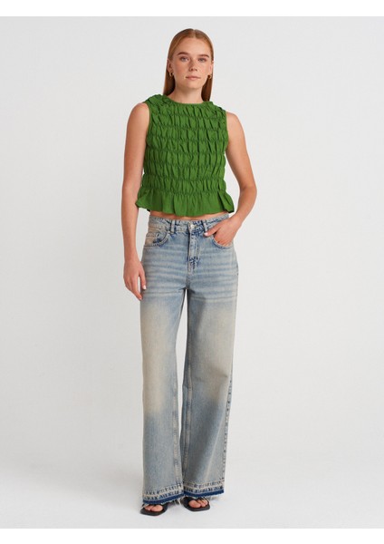 50845 Kolsuz Crop Bluz-Yeşil fırsatları