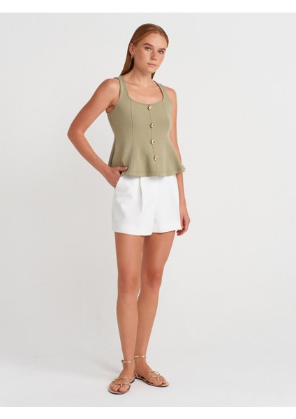 31979 Düğmeli Peplum Top-Çağla fırsatları