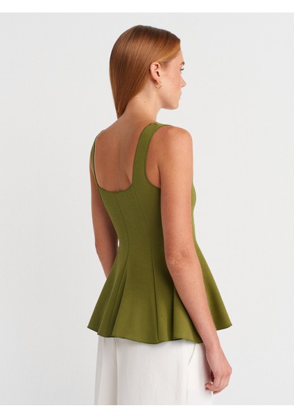 31973 Peplum Streç Top-Yağ Yeşil fiyatları