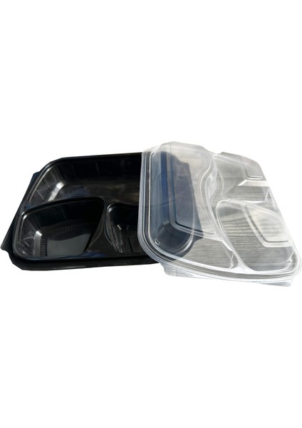 Şeffaf Kapaklı Sıcak Soğuk Isıya Dayanıklı Yemek Salata Kabı - 3 Bölmeli - 21X25 Cm. - 100 Adet fiyatları