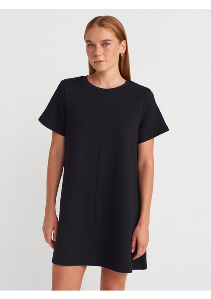 91523 Kısa Kollu Mini Elbise-Siyah