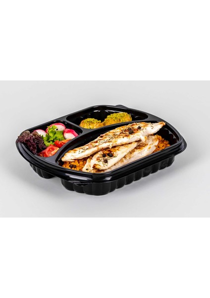 Şeffaf Kapaklı Sıcak Soğuk Isıya Dayanıklı Yemek Salata Kabı - 3 Bölmeli - 21X25 Cm. - 100 Adet fırsatları