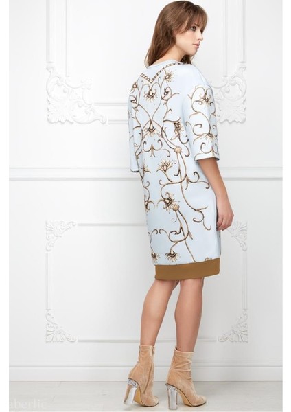 Gri Yarım Kollu Monogram Elbise 46 Beden modelleri