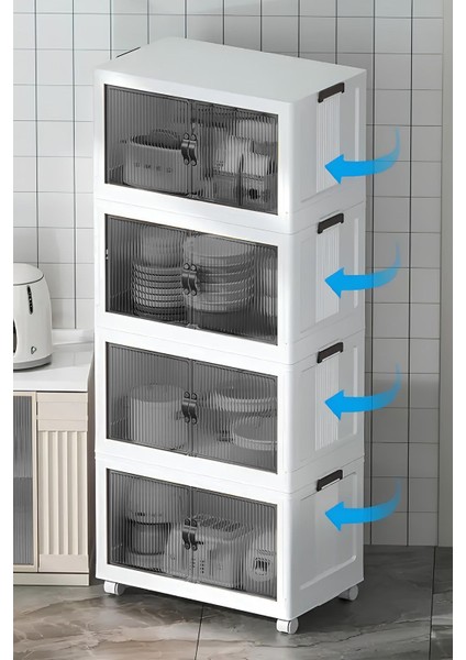 4'lü Portatif Organizer Tekerlekli Dolap ”beyaz” Çok Amaçlı Mıknatıs Kapaklı Katlanır Istiflenebilir modelleri