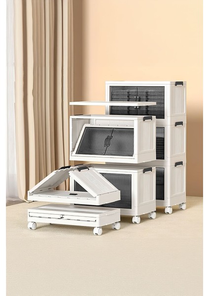 4'lü Portatif Organizer Tekerlekli Dolap ”beyaz” Çok Amaçlı Mıknatıs Kapaklı Katlanır Istiflenebilir fırsatları