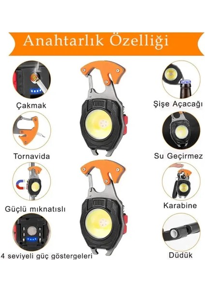 Çok Fonksiyonlu Mini LED Lamba Anahtarlık ve Çakmak USB Şarjlı Kamp Için Taşınabilir Tam 7 Modlu modelleri