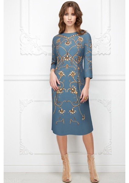 Mavi Monogram Desenli Elbise 40 Beden fiyatları