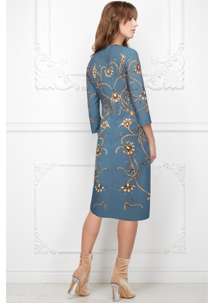 Mavi Monogram Desenli Elbise 40 Beden modelleri