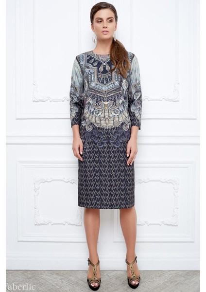 Kahverengi Yarım Kollu Desenli Elbise 40 Beden fiyatları