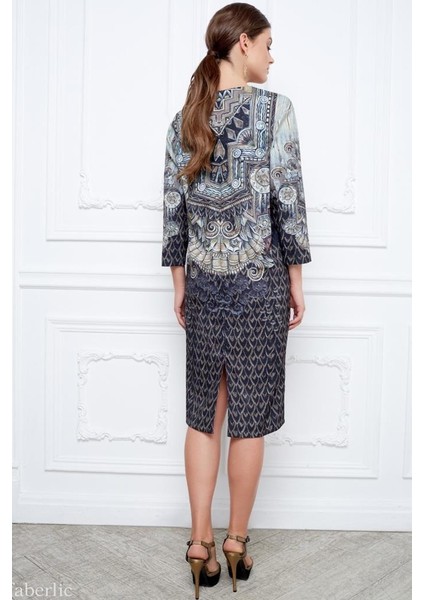 Kahverengi Yarım Kollu Desenli Elbise 40 Beden modelleri