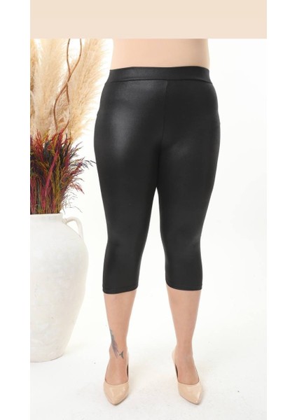Kadın Büyük Beden Deri Görünümlü Kapri Tayt fiyatları