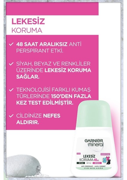 Roll-On Mineral Lekesiz Koruma Ferah Koku Unisex 3x50 ml - 48 Saat Etkili, Leke Önleyici ve Giysi Dostu