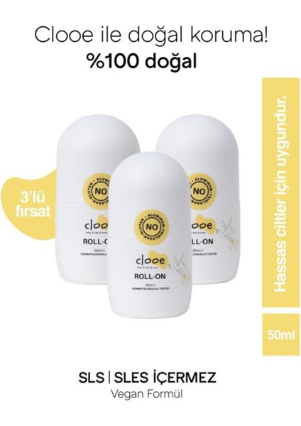 Roll-On Deodorant Doğal Çay Ağacı Aromalı Unisex 3x50 ml Pudrasız Alüminyum ve Paraben İçermeyen Vegan fırsatları