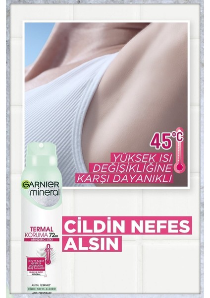 Mineral Termal Koruma Sprey Deodorant - Ferah ve Uzun Süre Kalıcı Koku, Kadınlar İçin, 72 Saat Etkili, Hızla Kuruyan, Alkol İçermez, 150 ml indirimleri