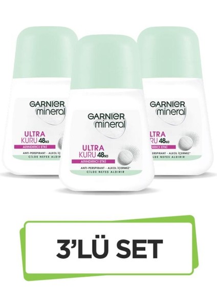 Ultra Kuru Roll-On Deodorant - 48 Saat Etkili, Kadınlar İçin, 3 Adet 50 ml, Alkol İçermez, Cilde Nefes Aldırır fiyatları