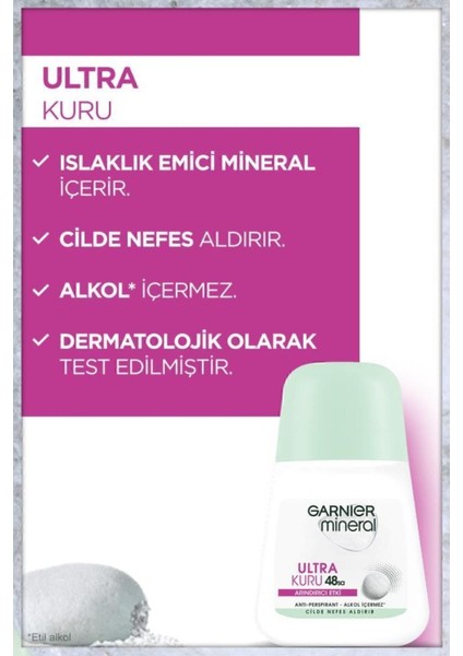 Ultra Kuru Roll-On Deodorant - 48 Saat Etkili, Kadınlar İçin, 3 Adet 50 ml, Alkol İçermez, Cilde Nefes Aldırır